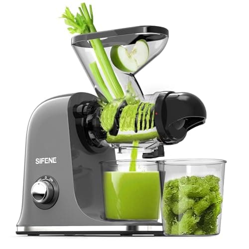 SiFENE Cold Press Juicer Machine, Compact Single Serve Slow Masticating Juicer, Vegetable and Fruit Juice Extractor Maker Squeezer, Easy to Clean, Non-BPA, Grey image