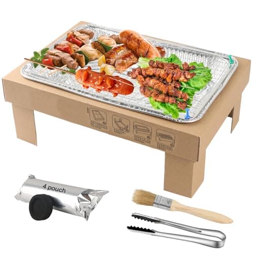 Disposable BBQ Grill - Small Camping Charcoal Grills Set,Includes Three Accessories Eco-Friendly and Portable Charcoal Grill for Camping and Outdoor Parties image