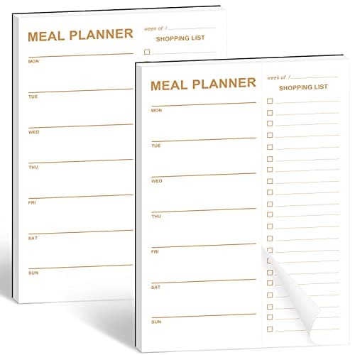 Weekly Meal Planner - 2 Pack Undated Tear-off Sheets, Magnetic Meal Planner for Refrigerator, Includes Grocery List image