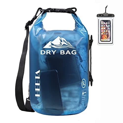 HEETA Dry Bag Waterproof for Women Men, Roll Top Lightweight Dry Storage Bag Backpack with Phone Case for Travel, Swimming, Boating, Kayaking, Camping and Beach (Transparent Blue, 5L) image