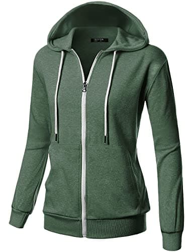 GIVON Basic Lightweight Zip Up Hoodie Long Sleeve Thin Hooded Jacket for Women with Plus Size / DCF200-JADEGREEN-L image