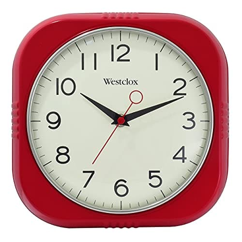 Westclox Retro Wall Clock Vintage 1950s Vintage Wall Clock for Kitchen Decor with Large 9.5" Display & Quiet Ticking | 50's Mid Century Retro Clock for Kitchen or Living Room | Red/Square image