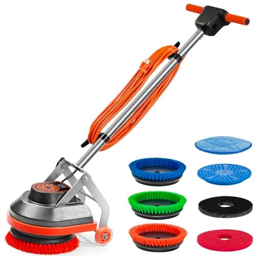 HHQ Commercial Floor Scrubber Machine with Brushes and Pads, Heavy Duty Floor Cleaner Buffer and Polisher- Deep Cleaning Tile and Grout, Hardwood Floors and Carpets Without Getting on Hands and Knees image