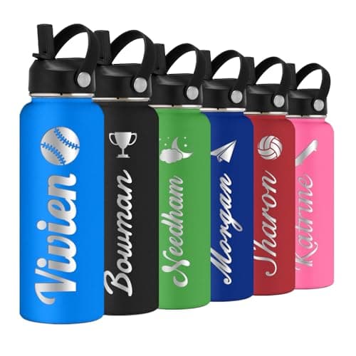 Personalized Water Bottle with Straw Lid for School, Custom Engraved Insulated Stainless Steel Sports Water Bottle with Name for Girls Boys Women Men (24oz/32oz/40oz, 12 Colors) image