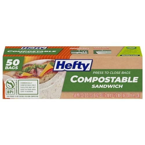 Hefty® Compostable Sandwich Bags Food Storage Bags Press-to-Close Expandable Stand & Fill Bottom 50 Count image
