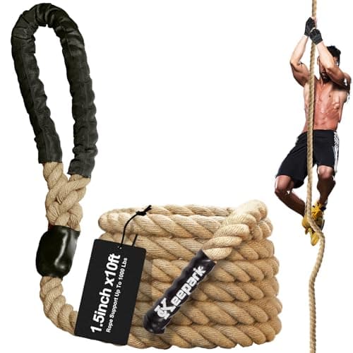 Keepark 10ft Gym Climbing Rope - Natural Hemp Rope Climbing Rope1.5 Inch in Diameter No Mounting Bracket Included image