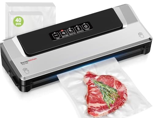 [Updated 2025] Bonsenkitchen Vacuum Sealer Machine + 40 Vacuum Bags, Fast-Compact/Multi-Functional Food Vacuum Sealer with External Vacuum System, Silver image