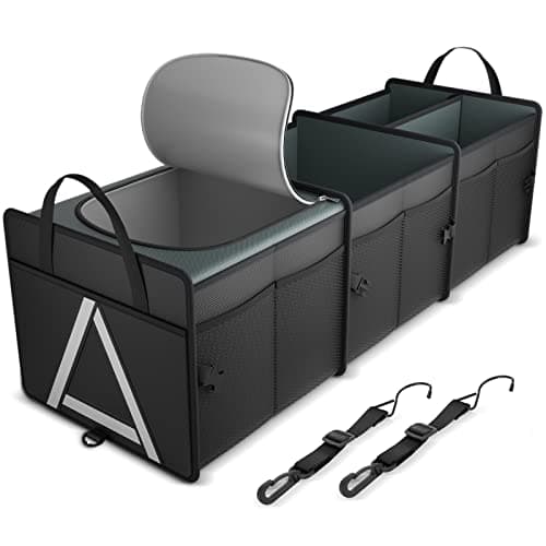 K KNODEL Sturdy Car Trunk Organizer with Premium Insulation Cooler Bag, Heavy Duty Collapsible for Car, SUV, Truck, or Van (3 Compartments, Black) image
