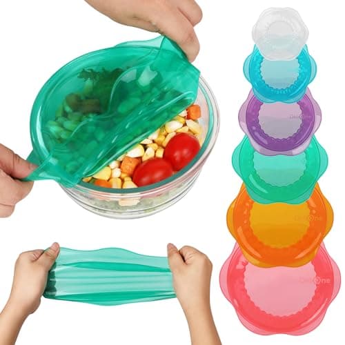 Silicone Stretch Lids for Food Storage in Fridge, Reusable Elastic Bowl Covers for Cup, Cans, Jars, Round & Rectangle Container, Food Grade Silicone Microwave Food Cover, Heat-Resistant, 6PCS image