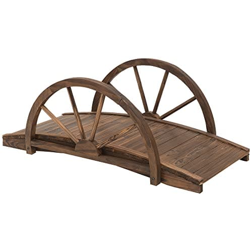 Outsunny 3.3ft Wooden Garden Bridge Arc Footbridge with Half-Wheel Style Railings & Solid Fir Construction, Stained Wood image