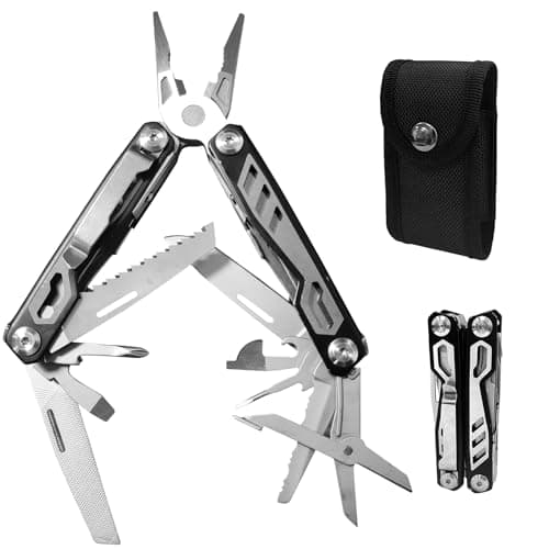 Gifts for Men, KUPERIA Multitool Needle Nose Pliers, 16-in-1 Stainless Steel Multi Tool Pocket Knife, Cool Gadgets, Survival Knife with EDC Pouch Used as Bottle Opener, Screwdriver, saw etc image