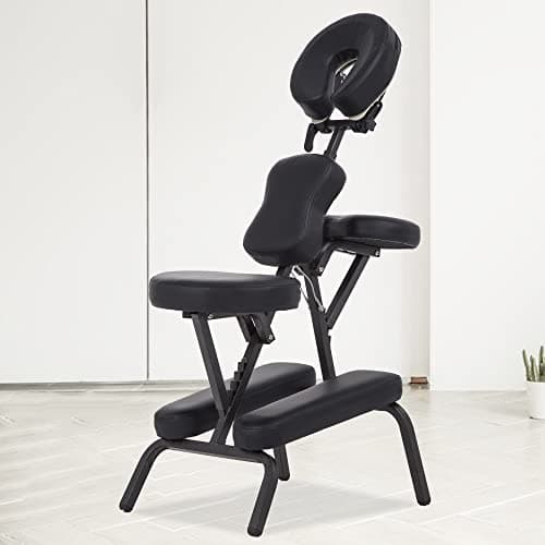 Ruesleag Portable Massage Chair, Height Adjustable Tattoo Chair, Folding Therapy Chair Face Cradle Salon Massage Chair with Carrying Bag (Black) image