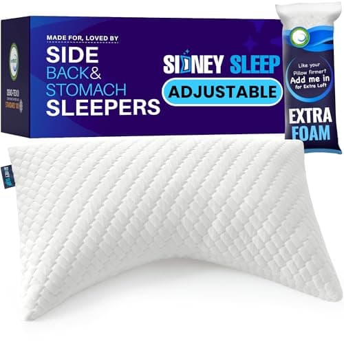 Sidney Sleep Pillow for Side and Back Sleepers - Comfort for Neck and Shoulder Pain - Adjustable and Customizable Shredded Memory Foam Filling - Queen Size - Additional Foam Fill Included (White) image