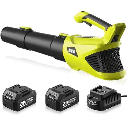 Cordless Leaf Blower 21V Electric Leaf Blower Cordless Powerful 500 CFM with 2 X 4.0Ah Batteries and Charger, 5 Speed Modes, Lightweight Battery Powered Leaf Blowers for Lawn Care and Yard Clearance image