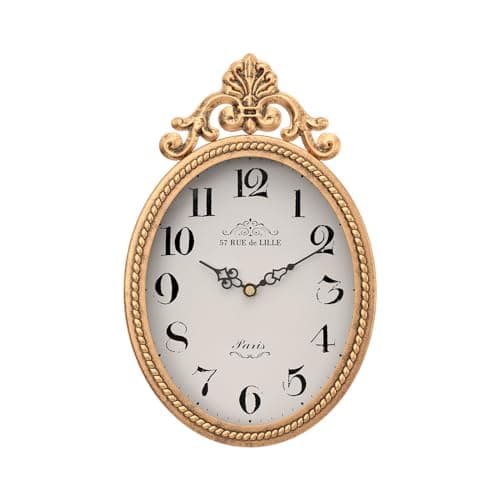 Abdurey Small French Retro Decorative Wall Clock, Antique Gold Vintage Oval Style,Silent Battery Operated Boho Decor Wall Clocks for Farmhouse,Kitchen,Bedroom,Bathroom(10.4" H x 6.7" W) image