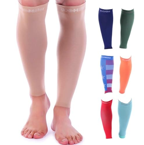 Doc Miller Premium Calf Compression Sleeve 20-30mmHg Strong Calf Support Graduated Pressure for Running Muscle Recovery Shin Splints Varicose Veins (Skin/Nude, Medium, Pair) image