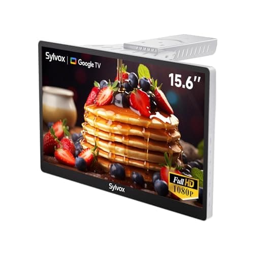 SYLVOX 15.6" Smart Kitchen TV, 1080P FHD Flip-Down Under Cabinet TV, Smart TV with App Store, Voice Assistant, Chromecast, 12-Volt Smart TV for Kitchen, Bedroom, RV image