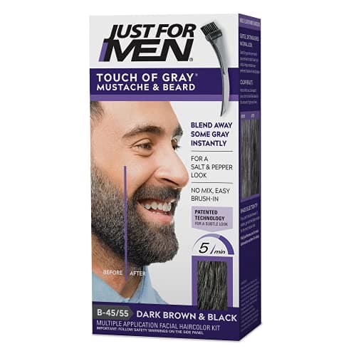 Just For Men Touch of Gray Mustache & Beard, Beard Coloring for Gray Hair with Brush Included for Easy Application, Great for a Salt and Pepper Look - Dark Brown & Black, B-45/55, Pack of 1 image
