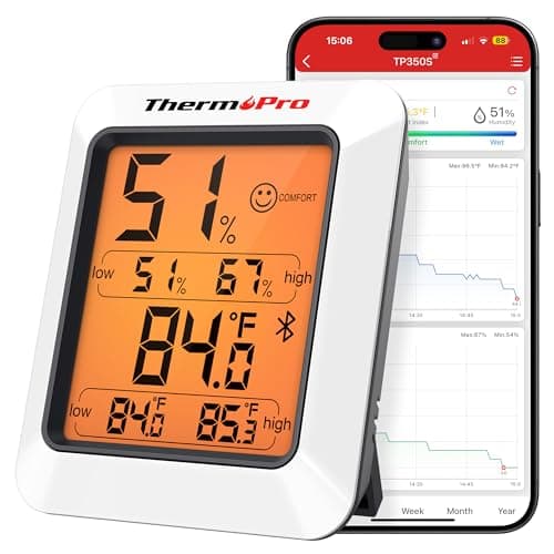 ThermoPro Hygrometer Thermometer for House TP350, Bluetooth Room Indoor Greenhouse Thermometer Monitor Up to 260FT, Backlit Humidity Meter Temperature Sensor with 2-Year Data Export image
