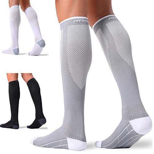FITRELL 3 Pairs Compression Socks for Women and Men 20-30mmHg- Circulation and Muscle Support Socks for Travel, Running, Nurse, Knee High, Medical Black+White+Grey Small-Medium image