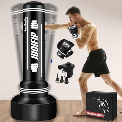 Heavy Punching Bag with Stand Adults Teens, 70" Freestanding Punching Bag with Boxing Gloves and Electric Air Pump, Women Men Standing Inflatable Boxing Bag for Training MMA Thai Fitness image