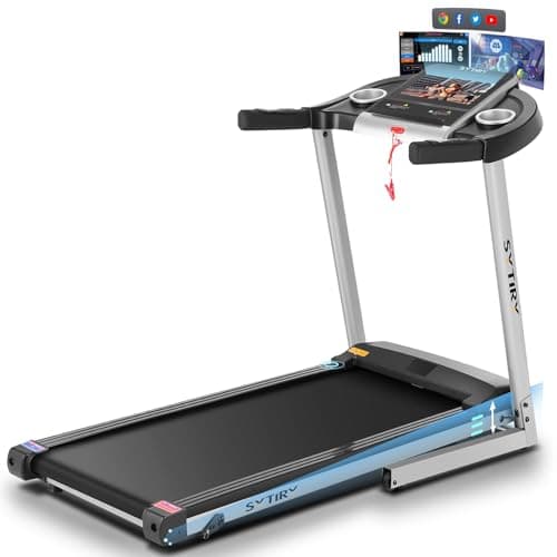 SYTIRY Treadmill with Touch Screen,3.25HP Treadmills for Home with TV and WiFi,Smart Foldable Treadmill with Music,3D Virtual Sports Scene,Popular APP for Social Networking,Walking/Running Treadmill image