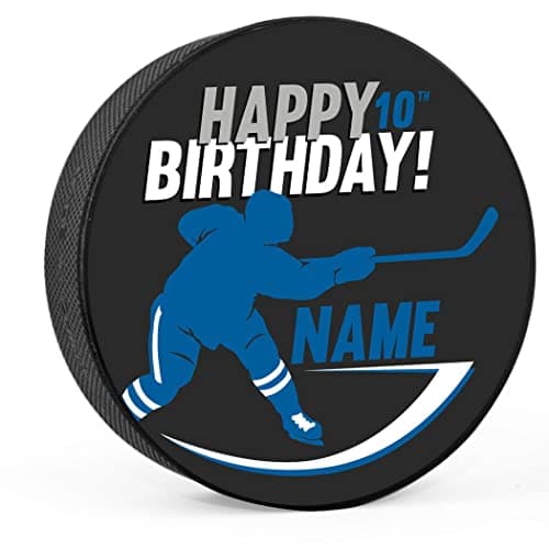 Personalized Hockey Puck | Happy Birthday Player Silhouette image