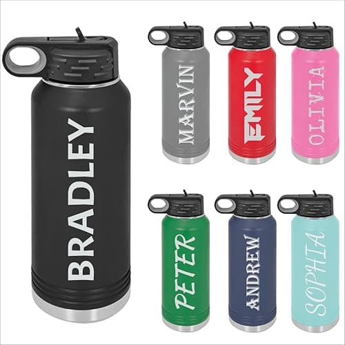 Next Day Shipping, Personalized Laser Engraved 20 32 40 oz Water Bottle with Name, Stainless Steel Double Wall Vacuum Insulated with Lid and Straw Custom Water Bottle (Name) image