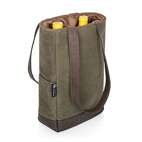 Legacy - a Picnic Time Brand, 2-Bottle Insulated Wine Bag, Distressed Waxed Canvas Wine Tote Bag, Wine Gift Bag image