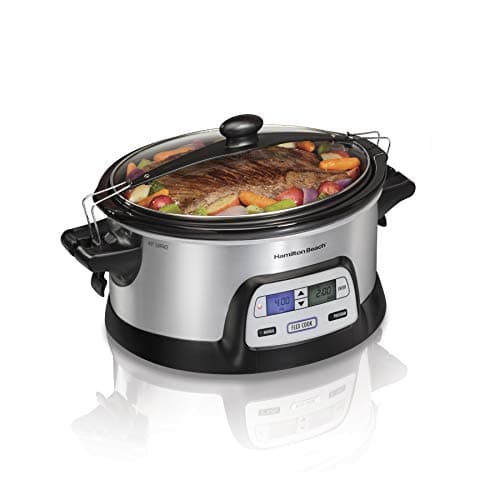 Hamilton Beach 33861 Portable Programmable Slow Cooker, Dishwasher Safe Crock, 6 Qt, FlexCook Dual Digital Timer/2 Heat Settings, Lid Lock for Easy Travel, Silver image