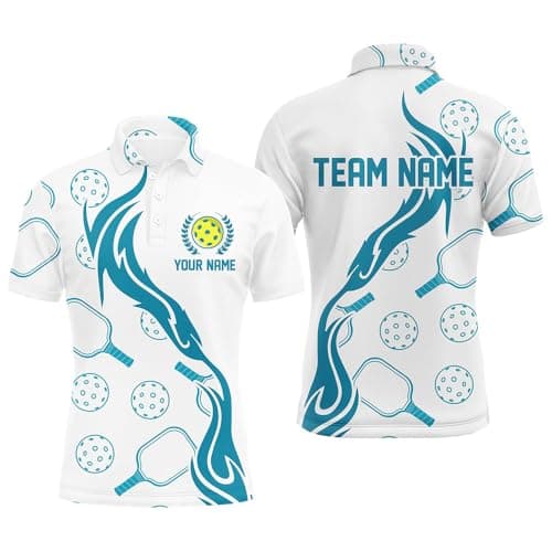 Personalized Pickleball Polo Shirts, Pickleball Polo, Pickleball Jersey, Pickleball Shirts for Men, Custom White Men's Pickleball Polo Shirts with Team Name, Outdoor Pickleball Outfits for Players image
