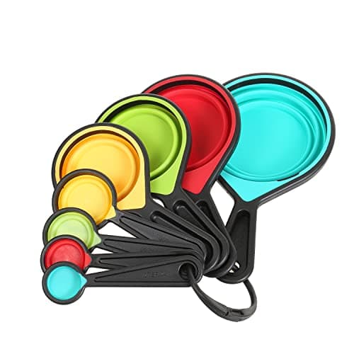 Collapsible Silicone Measuring Cups and Spoons Set 8-Piece Adjustable Measuring Cup Camper Kitchen Accessories Measure Cups and Spoons Set image