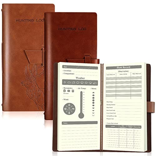 Eaasty 2 Pcs Leather Hunting Log Book Elk Hunting Journal Christmas Gifts for Men Designed for Huntsman to Record Hunt Details, 96 Pages(Tan, Reddish Brown) image