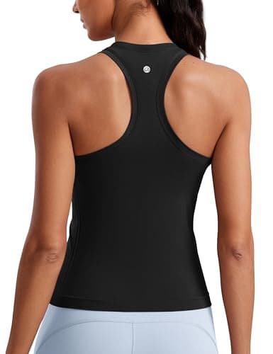CRZ YOGA Seamless Womens Breathable Workout Tank Tops Racerback High Neck Sleeveless Running Athletic Shirts Black Medium image