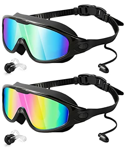 Rantizon Swim Goggles 2 Pack, Wide View Anti Fog&UV Swimming Goggles for Adults, No Leaking Swim Glasses for Men Women Kids image