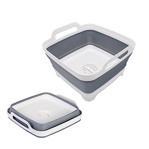 2.4 Gal(9L) Collapsible Dish Basin with Drain Plug, Space Saving Outdoor Multiuse Foldable Sink Tub, Dishpan, Kitchen Storage Tray for Camping image