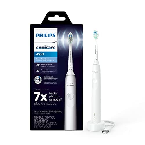 Philips Sonicare 4100 Rechargeable Electric Toothbrush, with Pressure Sensor, 2 Intensity Settings, SmarTimer and QuadPacer, 14-Day Battery Life, White, Model HX3681/23 image
