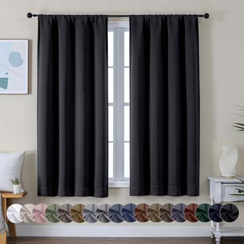 Simplebrand Ava Halloween Black Blackout Curtains for Bedroom 63 Inch Length 2 Panels, Solid Thermal Insulated Energy Saving Rod Pocket Window Treatment Curtains Blackout Drapes, W40 x L63 Inch, Black image