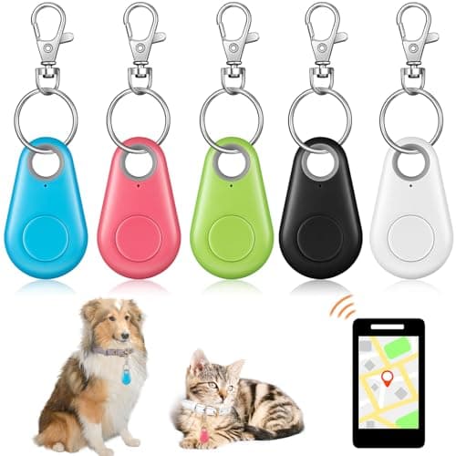 Frienda 5 Pieces Key Finder Item Locator with 5 Pieces Keychains Bluetooth Tracker Anti Lost Alarm Reminder Selfie Shutter Control Pets Keychain for Smartphone image
