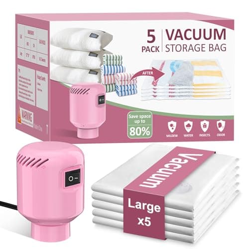 Vacuum Seal Bags for Clothing Travel, 5 Pack Space Saver Vacuum Storage Bags with Electric Pump,Portable Compression Sealer for Clothes, Blankets, Bedding & Travel Essentials,Good for Luggage Packing image