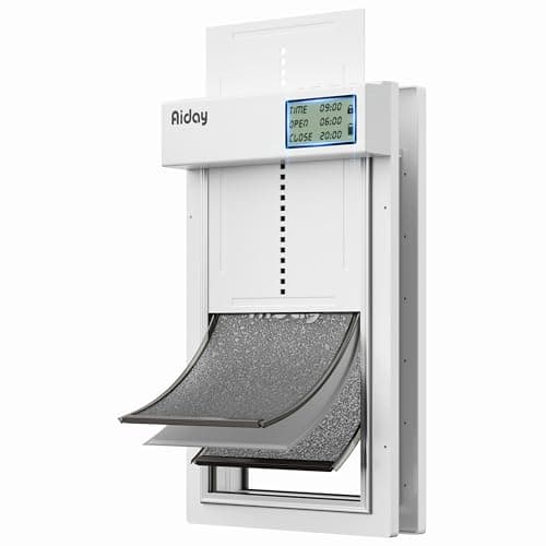 Automatic Dog Door for Door with LCD Display, 3-Flap Smart Electronic Large Dog Door with Battery-Powered, Manual/Timer Modes, Anti-Pinch, Aluminum Frame&Panels - L image