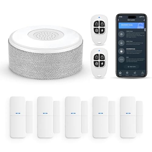 WiFi Door Alarm System, Wireless DIY Smart Home Security System, with Phone APP Alert, 8 Pieces-Kit (Alarm Siren, Door Window Sensor, Remote), Work with Alexa, for House, Apartment, by tolviviov image