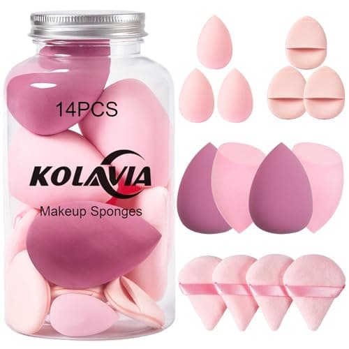 14PCS Makeup Sponge Set, Beauty Blender Sponge for Foundation Blending with 3PCS Mini Makeup Sponges & 4PCS Triangle Powder Puff, Soft Make Up Sponges for Face Cosmetic Applicator for Powder Liquid image