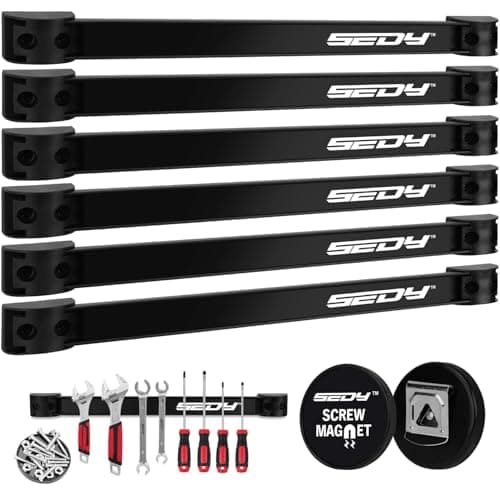 Magnetic Tool Holder Storage Organizer: 7-Piece Garage Wall Mount Rack Organization Strip Power Magnet Organizers Mounted Workbench Board Slatwall Van Hanger image