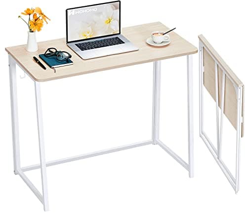 WOHOMO Folding Desk, Small Foldable Desk 31.5" for Small Spaces, Space Saving Computer Table Writing Workstation for Home Office, Easy Assembly, Oak image