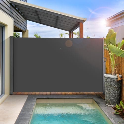 LIFERUN 138" x 71" Side Awning, Retractable Side Awning, Patio Retractable Side Screen, UV Resistant, Waterproof, Patio Privacy Screen for Garden, Balcony, Courtyard(Dark Grey) image