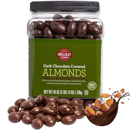Wellsley Farms Dark Chocolate Covered Almonds – 2lbs 13oz | Whole Roasted Almonds with Real Creamy Dark Chocolate | Kosher, Gluten-Free Snack image
