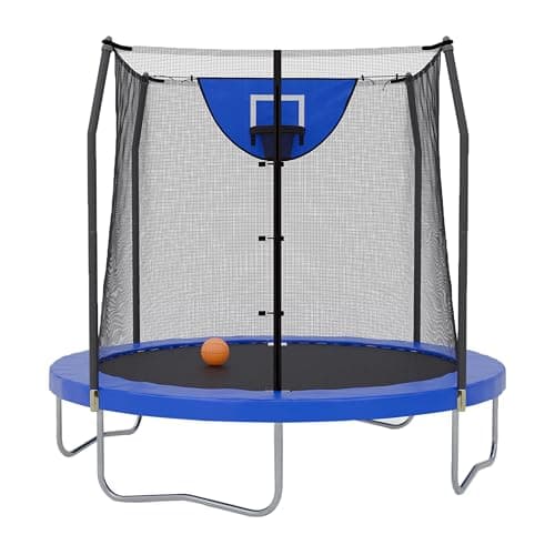 Skywalker Trampoline Outdoor Jump N' Dunk 8 FT, 12 FT, 15 FT, Round Outdoor Trampoline with Net, Basketball Hoop image