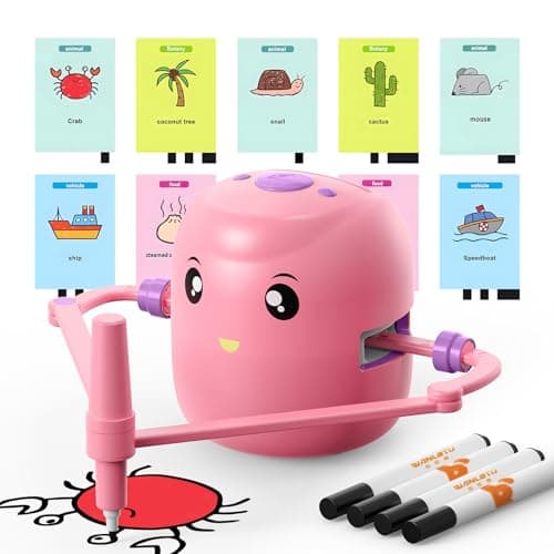 Interactive Educational Drawing Robot for Kids - Montessori Learning Toy with 100 Word Cards, Voice Interaction, Ages 5+ (Pink) image