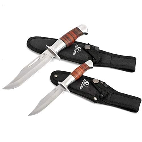 MOSSY OAK Fixed Blade Bowie Knife, 2-piece Hunting Knife with Leather Handle Featuring Laser Pattern, Sheath Included image